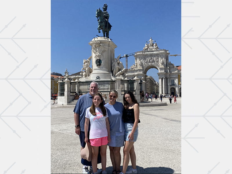Amy Mazur-Hession and Tom with Anna and Ella (right) while visiting Portugal in 2002