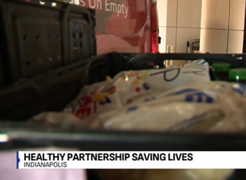 Fox 59 news story celebrating 25,000 lbs. of food delivered to neighbors