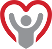 illustration icon of person holding arms up in the air inside of a cartoon-heart shape